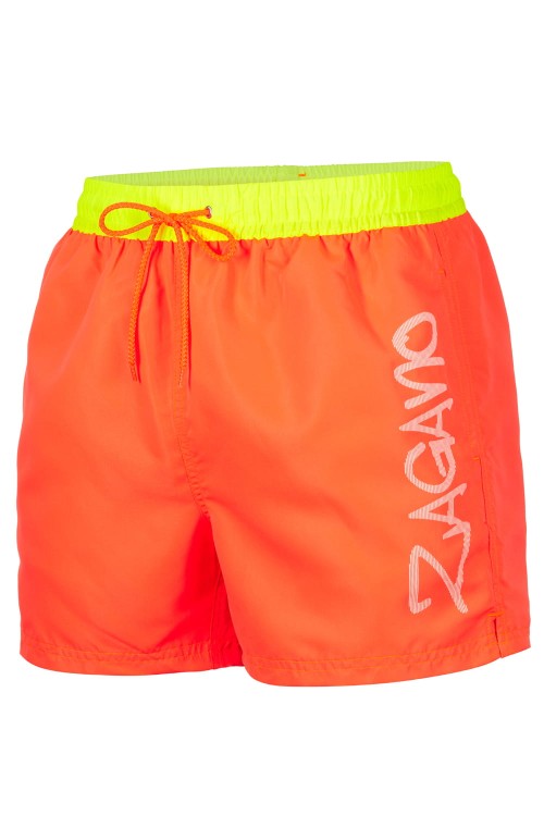 Szorty kąpielowe męskie spodenki neonowe zagano 5116 kolor pomarańczowy z żółtym pasem