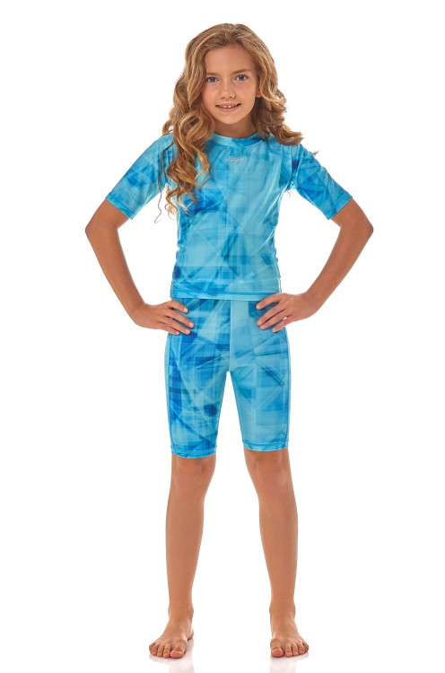 Kostium dwuczęściowy z koszulką i spodenkami do kolan, strój kąpielowy do pływania unisex zagano 7005 kolor jasnoniebieski