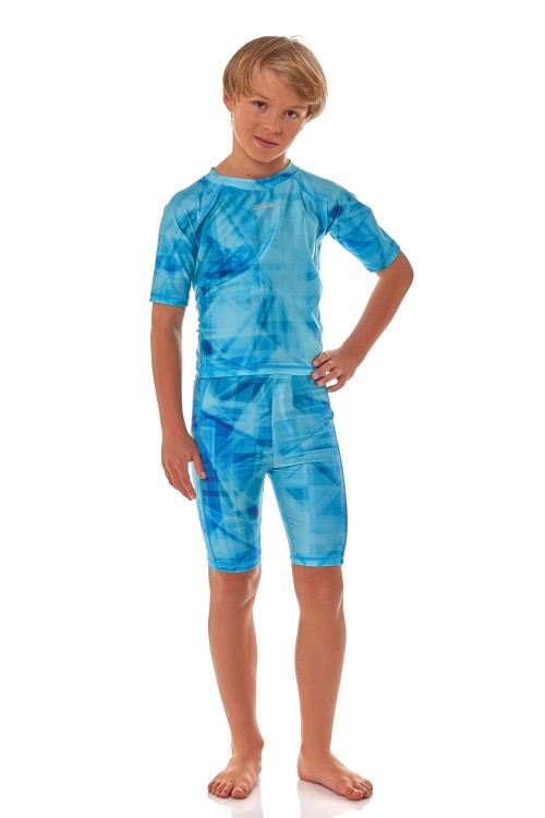 Kostium dwuczęściowy z koszulką i spodenkami do kolan, strój kąpielowy do pływania unisex zagano 7005 kolor jasnoniebieski