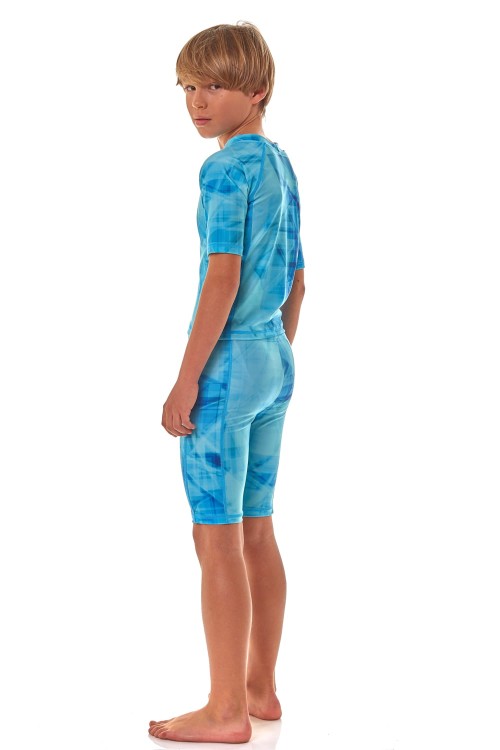 Kostium dwuczęściowy z koszulką i spodenkami do kolan, strój kąpielowy do pływania unisex zagano 7005 kolor jasnoniebieski