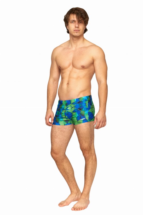 Kąpielówki męskie bokserki spodenki pływackie kolorowe zagano 2380 kolor niebiesko zielony ze wzorem geometrycznym