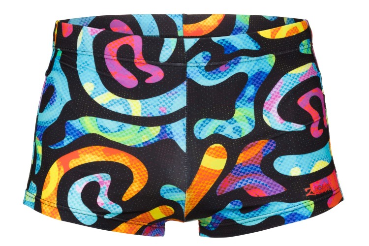 Kąpielówki męskie bokserki spodenki pływackie kolorowe zagano 2380 kolor czarny z wielokolorowym  wzorem geometrycznym