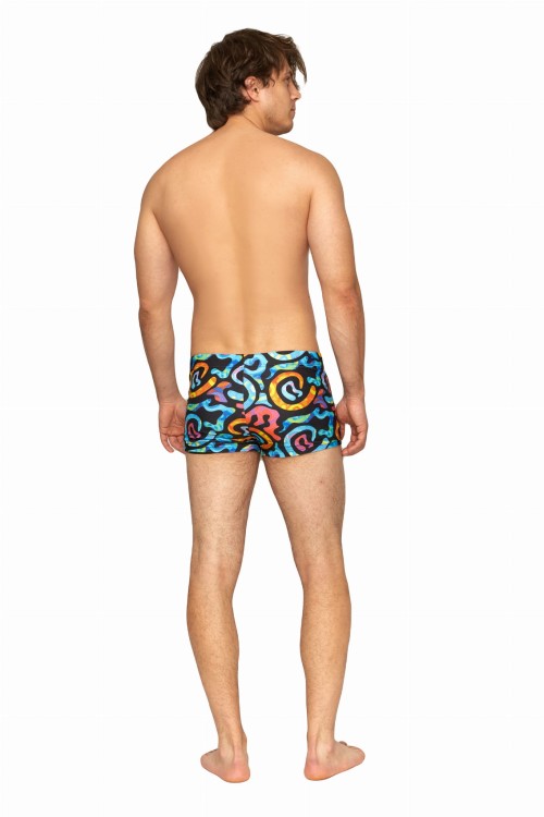 Kąpielówki męskie bokserki spodenki pływackie kolorowe zagano 2380 kolor czarny z wielokolorowym  wzorem geometrycznym