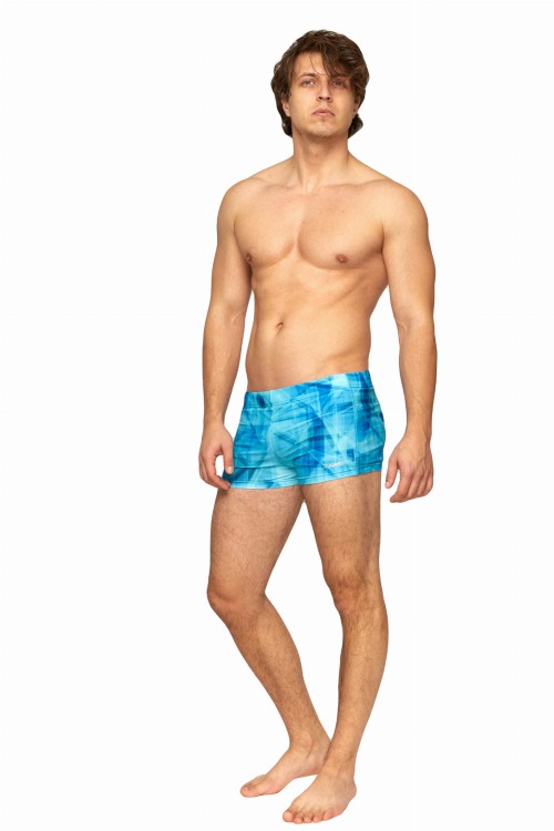 Kąpielówki męskie bokserki spodenki pływackie kolorowe zagano 2380 kolor jasnoniebieski ze wzorem geometrycznym