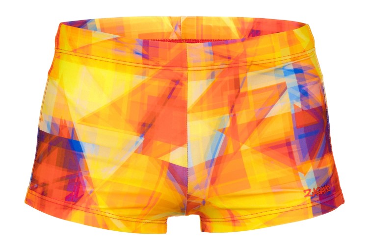 Kąpielówki męskie bokserki spodenki pływackie kolorowe zagano 2380 wielokolorowe z dominacją żołtego ze wzorem geometrycznym