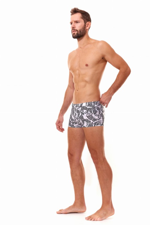 Kąpielówki męskie bokserki spodenki pływackie kolorowe zagano 2380 kolor biały z czarnym wzorem geometrycznym