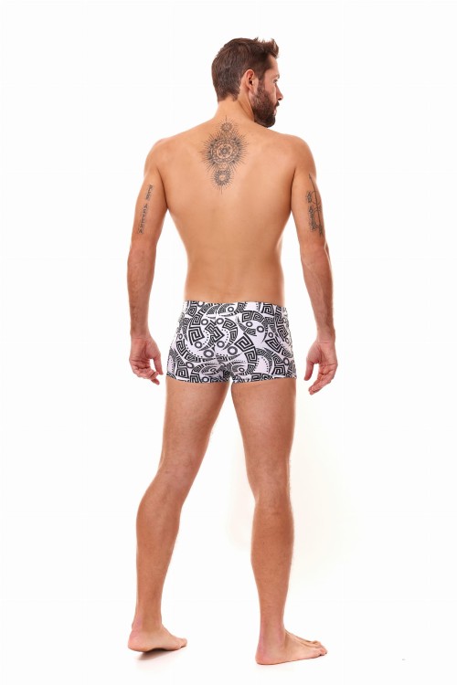 Kąpielówki męskie bokserki spodenki pływackie kolorowe zagano 2380 kolor biały z czarnym wzorem geometrycznym