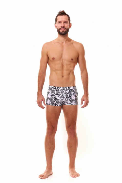 Kąpielówki męskie bokserki spodenki pływackie kolorowe zagano 2380 kolor biały z czarnym wzorem geometrycznym