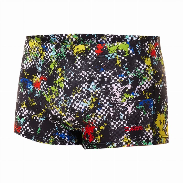 Kąpielówki męskie bokserki spodenki pływackie kolorowe zagano 2380 kolor czarny z wielokolorowym wzorem