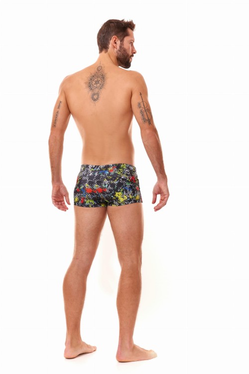 Kąpielówki męskie bokserki spodenki pływackie kolorowe zagano 2380 kolor czarny z wielokolorowym wzorem