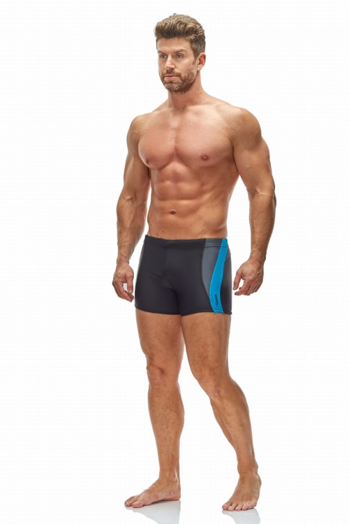 Kąpielówki męskie bokserki spodenki pływackie zagano 2376 kolor czarny z niebiesko szarymi wstawkami