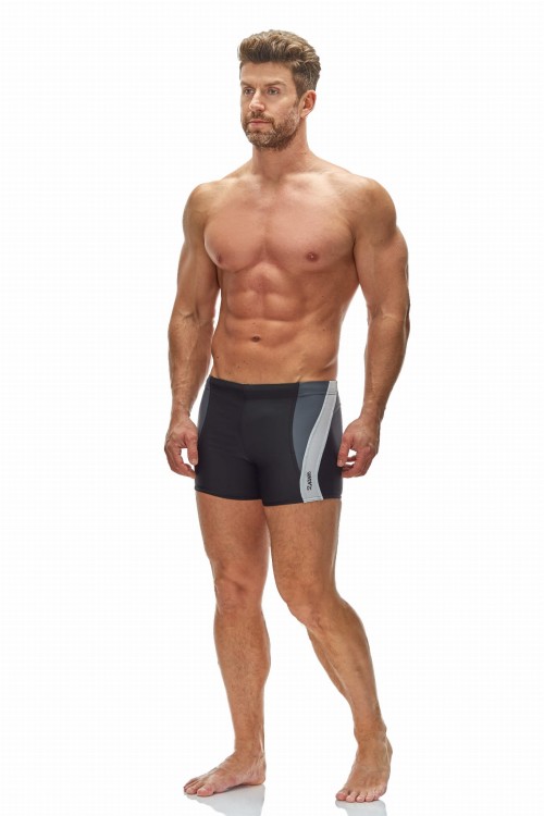 Kąpielówki męskie bokserki spodenki pływackie zagano 2376 kolor czarny z biało szarymi wstawkami