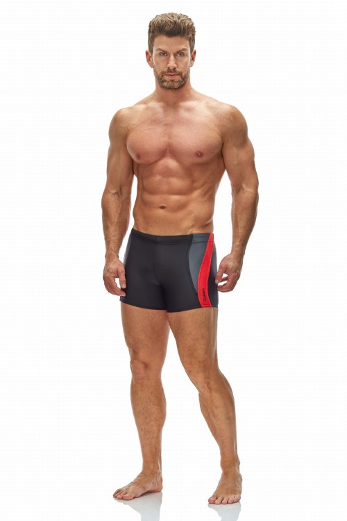 Kąpielówki męskie bokserki spodenki pływackie zagano 2376 kolor czarny z czerwono szarymi wstawkami