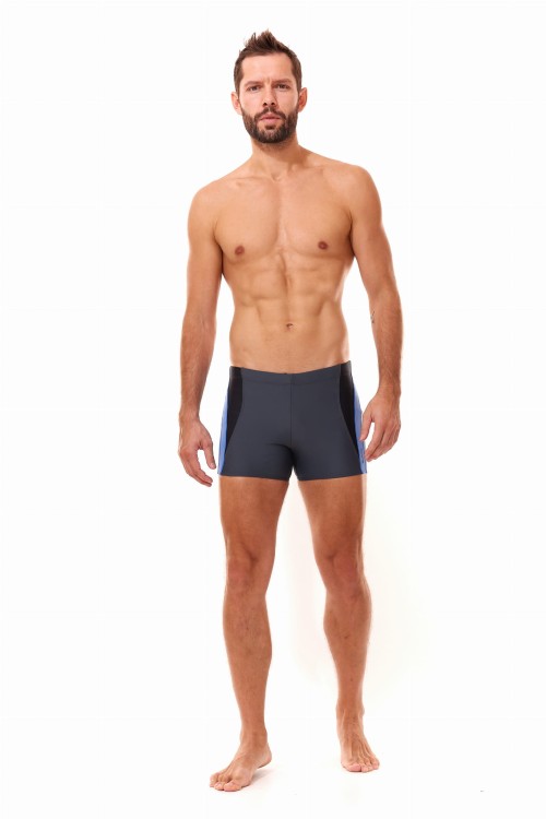 Kąpielówki męskie bokserki spodenki pływackie zagano 2376 kolor szary z czarno niebieskimi wstawkami