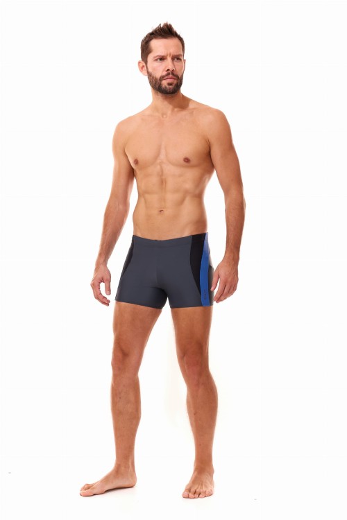 Kąpielówki męskie bokserki spodenki pływackie zagano 2376 kolor szary z czarno niebieskimi wstawkami