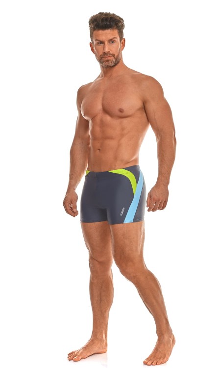 Kąpielówki męskie bokserki spodenki pływackie zagano 2375 kolor szary z zielono niebieskimi wstawkami