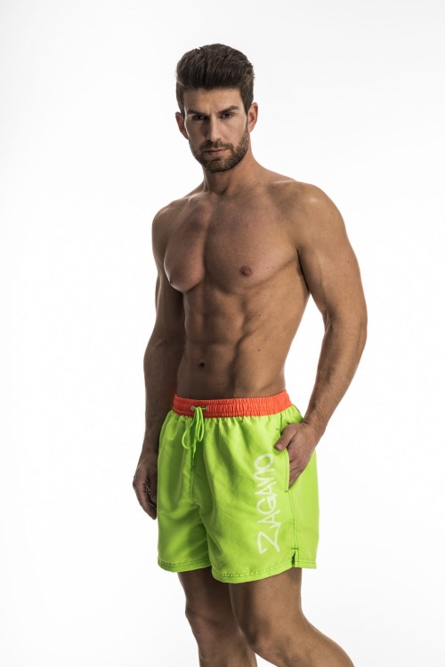 Szorty kąpielowe męskie spodenki neonowe zagano 5116 kolor zielono pomarańczowy