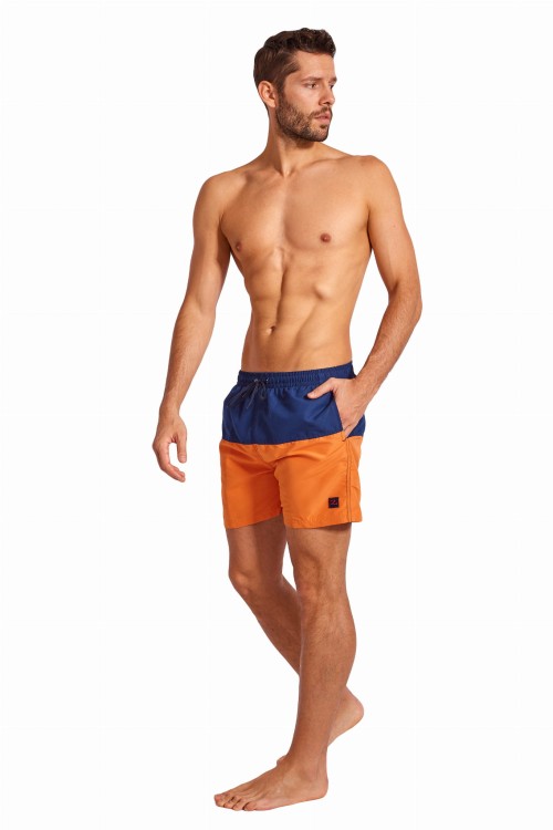 Szorty kąpielowe męskie spodenki sportowe zagano 5142 dwukolorowe kolor granatowo pomarańczowy