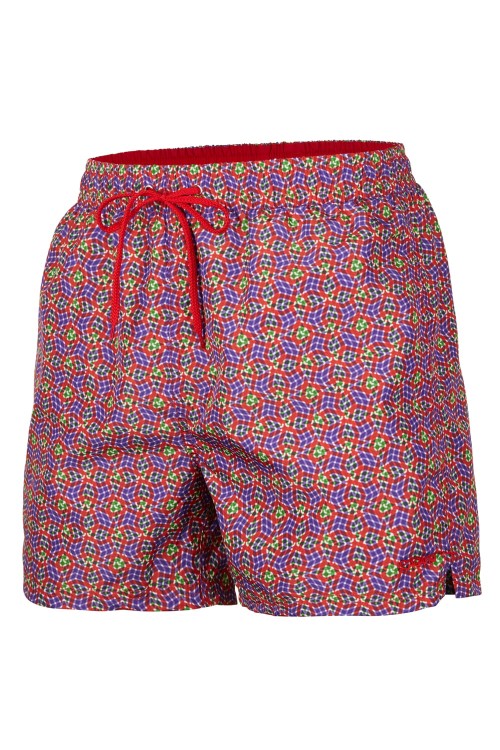 Szorty kąpielowe męskie spodenki sportowe zagano 5674 czerwono zielono fioletowy wzór z przewagą czerwonego