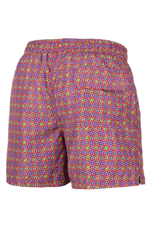 Szorty kąpielowe męskie spodenki sportowe zagano 5674 czerwono zielono fioletowy wzór z przewagą czerwonego