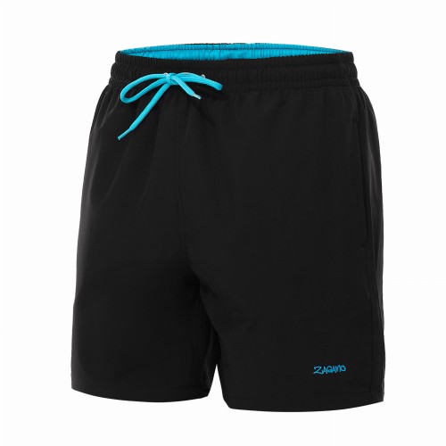 Szorty kąpielowe męskie spodenki sportowe elastyczne zagano 1229 kolor czarny z niebieskimi wstawkami