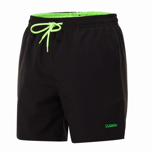 Szorty kąpielowe męskie spodenki sportowe elastyczne zagano 1229 kolor czarny z zielonymi wstawkami
