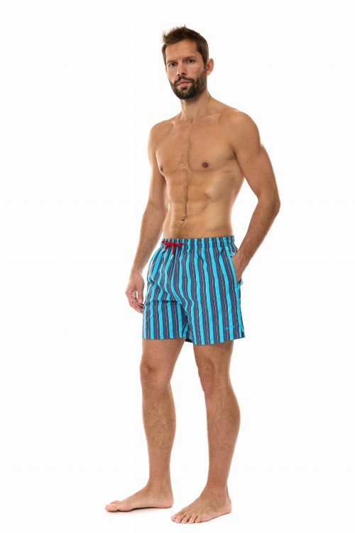 Szorty kąpielowe męskie spodenki sportowe zagano 5667 wielokolorowe pionowe paski z dominacją niebieskiego