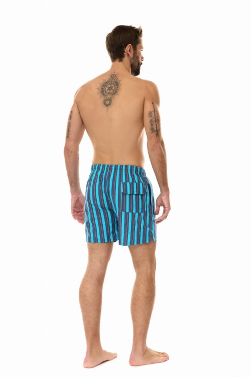 Szorty kąpielowe męskie spodenki sportowe zagano 5667 wielokolorowe pionowe paski z dominacją niebieskiego