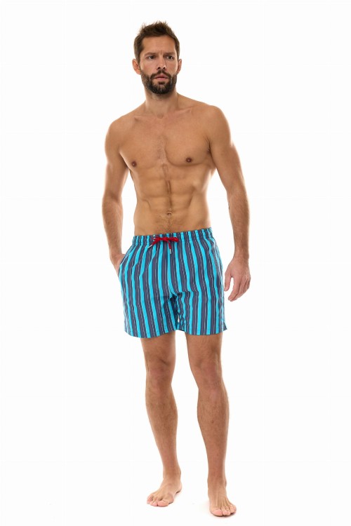 Szorty kąpielowe męskie spodenki sportowe zagano 5667 wielokolorowe pionowe paski z dominacją niebieskiego