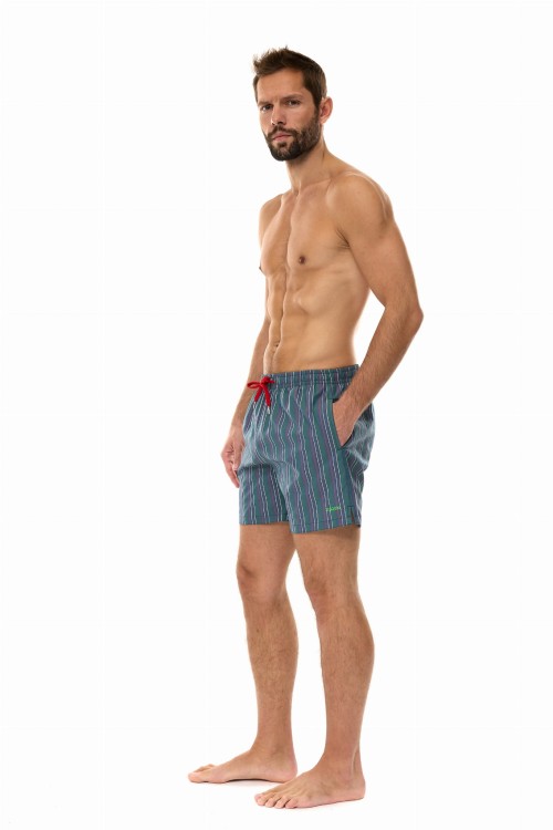Szorty kąpielowe męskie spodenki sportowe zagano 5667 wielokolorowe pionowe paski z dominacją szarego