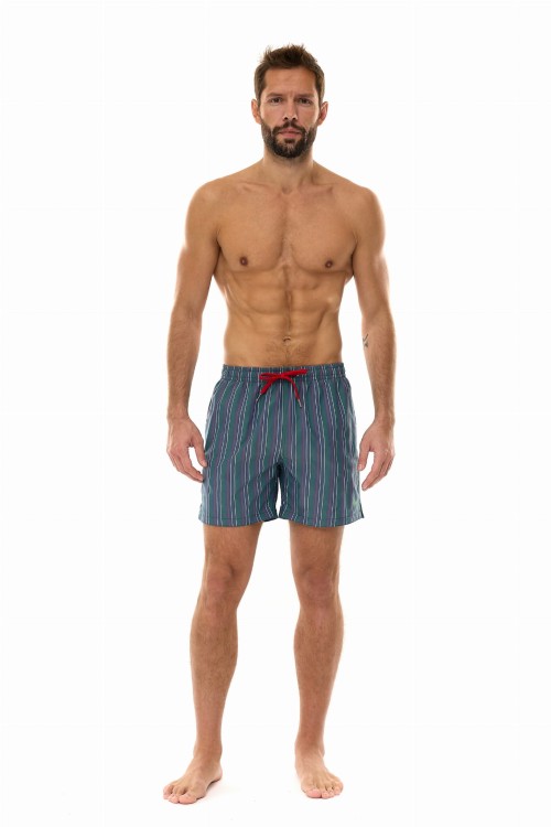 Szorty kąpielowe męskie spodenki sportowe zagano 5667 wielokolorowe pionowe paski z dominacją szarego