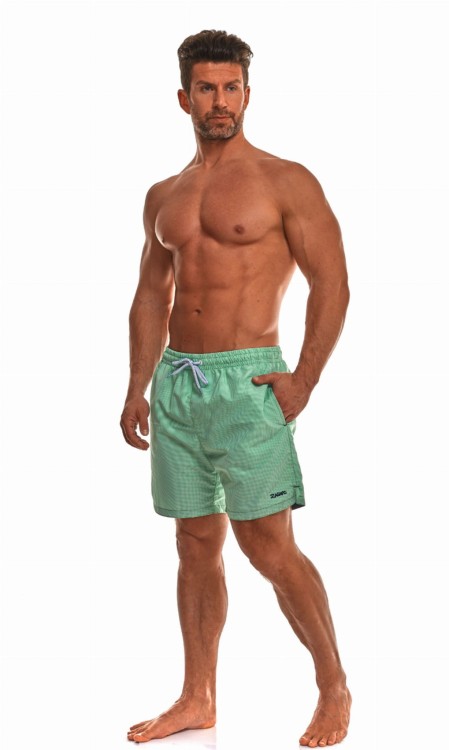 Szorty kąpielowe męskie spodenki sportowe zagano 5664 gęsta kratka kolor zielony