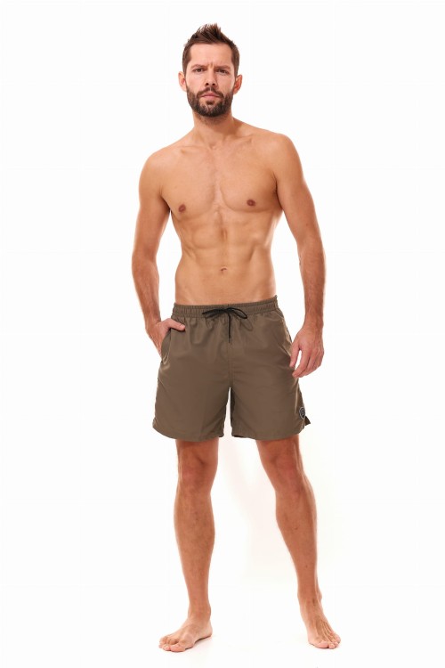 Szorty kąpielowe męskie spodenki sportowe zagano 5106 LONG z dłuższą nogawką i logo w formie tarczy kolor oliwkowy