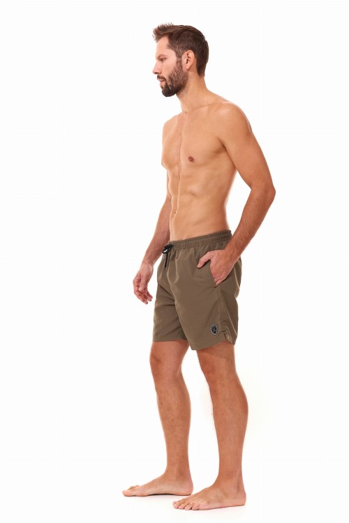 Szorty kąpielowe męskie spodenki sportowe zagano 5106 LONG z dłuższą nogawką i logo w formie tarczy kolor oliwkowy