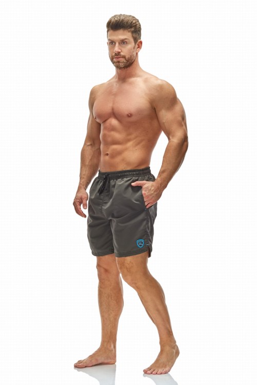 Szorty kąpielowe męskie spodenki sportowe zagano 5106 LONG z dłuższą nogawką i logo w formie tarczy kolor szary