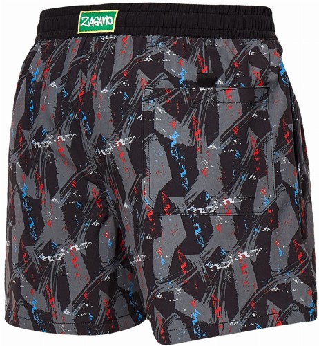 Szorty kąpielowe męskie spodenki sportowe elastyczne zagano 5671 kolor czarno szary z niebiesko czerwonymi wstawkami