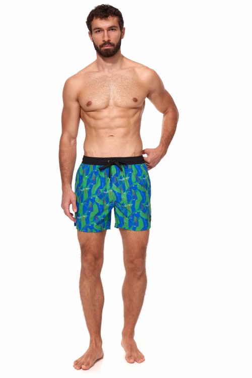 Szorty kąpielowe męskie spodenki sportowe elastyczne zagano 5671 kolor niebiesko zielony z czerwonymi wstawkami