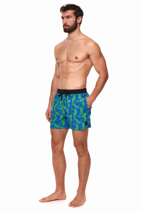 Szorty kąpielowe męskie spodenki sportowe elastyczne zagano 5671 kolor niebiesko zielony z czerwonymi wstawkami