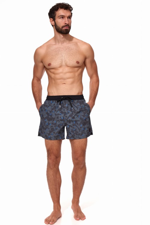 Szorty kąpielowe męskie spodenki sportowe elastyczne zagano 5671 kolor czarno szary z niebieskimi wstawkami