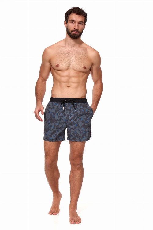 Szorty kąpielowe męskie spodenki sportowe elastyczne zagano 5671 kolor czarno szary z niebieskimi wstawkami