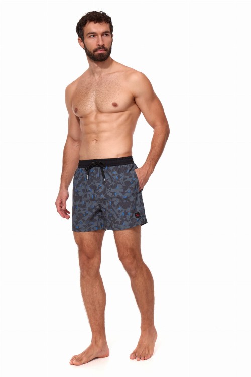 Szorty kąpielowe męskie spodenki sportowe elastyczne zagano 5671 kolor czarno szary z niebieskimi wstawkami