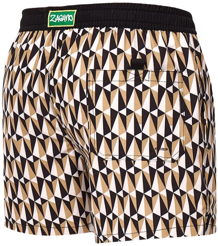 Szorty kąpielowe męskie spodenki sportowe elastyczne zagano 5671 z czarno brązowo białym wzorem