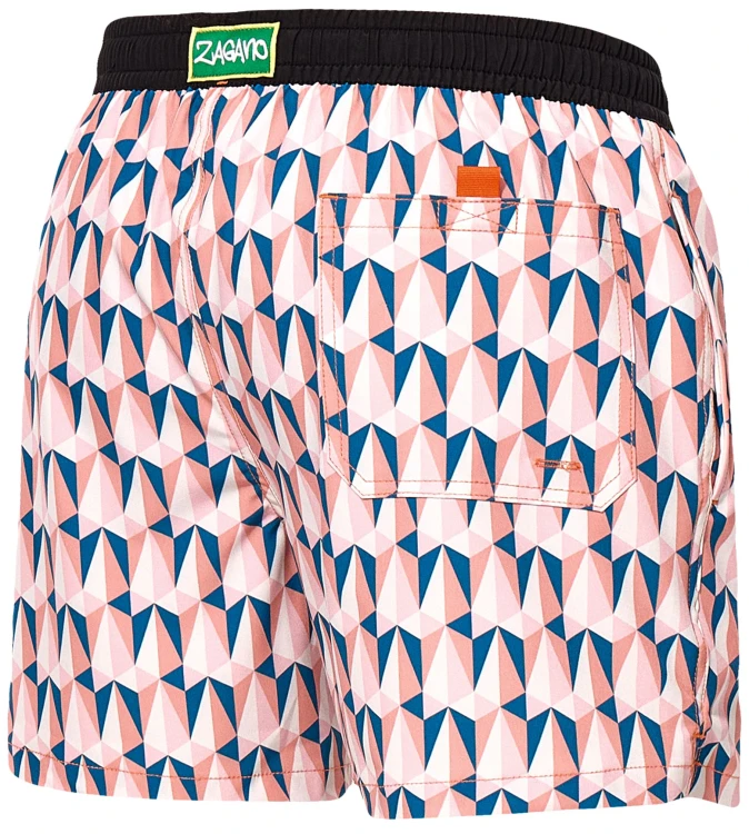 Szorty kąpielowe męskie spodenki sportowe elastyczne zagano 5671 z kremowo granatowo białym wzorem