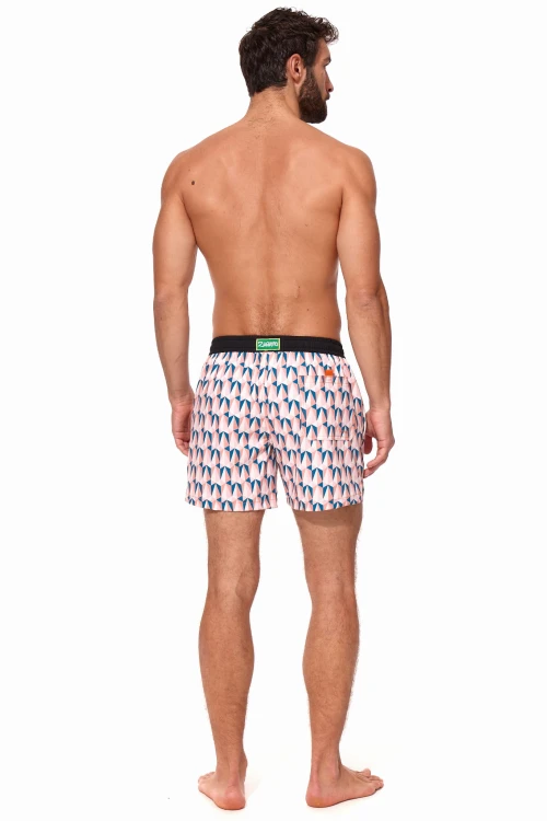 Szorty kąpielowe męskie spodenki sportowe elastyczne zagano 5671 z kremowo granatowo białym wzorem