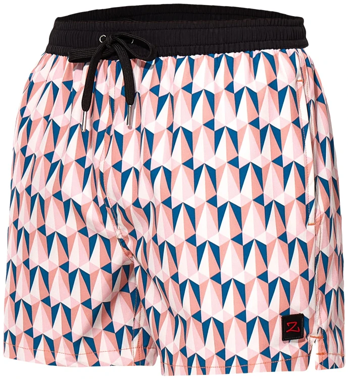 Szorty kąpielowe męskie spodenki sportowe elastyczne zagano 5671 z kremowo granatowo białym wzorem