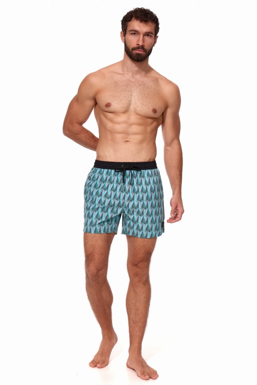 Szorty kąpielowe męskie spodenki sportowe elastyczne zagano 5671 z zielono niebiesko szarym wzorem