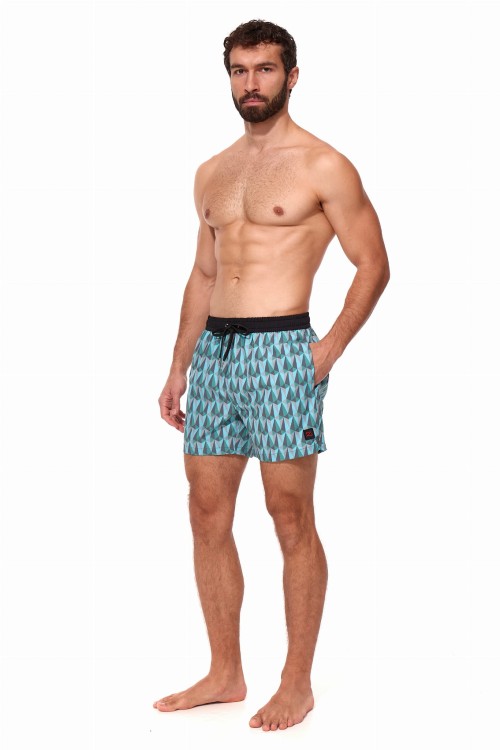 Szorty kąpielowe męskie spodenki sportowe elastyczne zagano 5671 z zielono niebiesko szarym wzorem