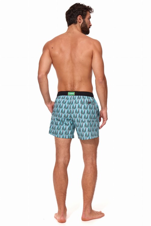 Szorty kąpielowe męskie spodenki sportowe elastyczne zagano 5671 z zielono niebiesko szarym wzorem