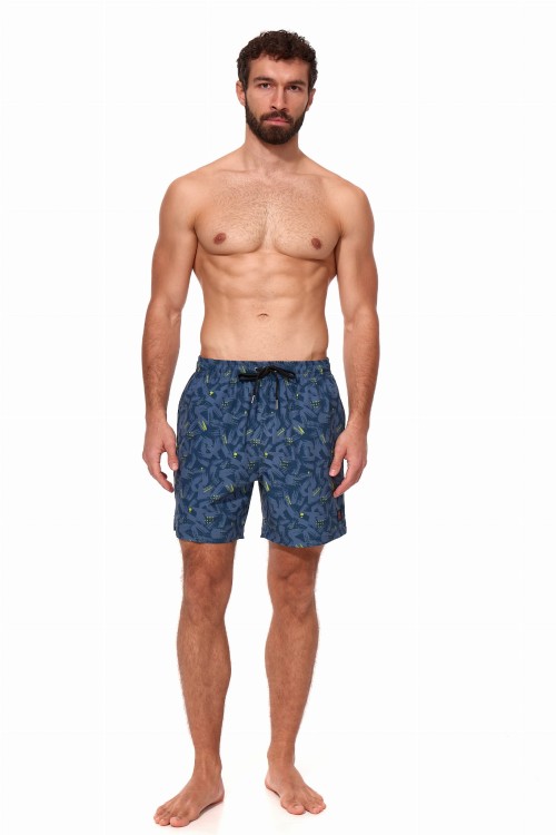 Szorty kąpielowe męskie spodenki sportowe elastyczne zagano 5673 kolor szary wzór z żółtymi wstawkami