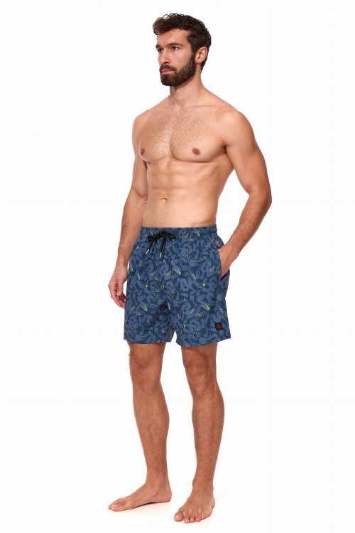 Szorty kąpielowe męskie spodenki sportowe elastyczne zagano 5673 kolor szary wzór z żółtymi wstawkami